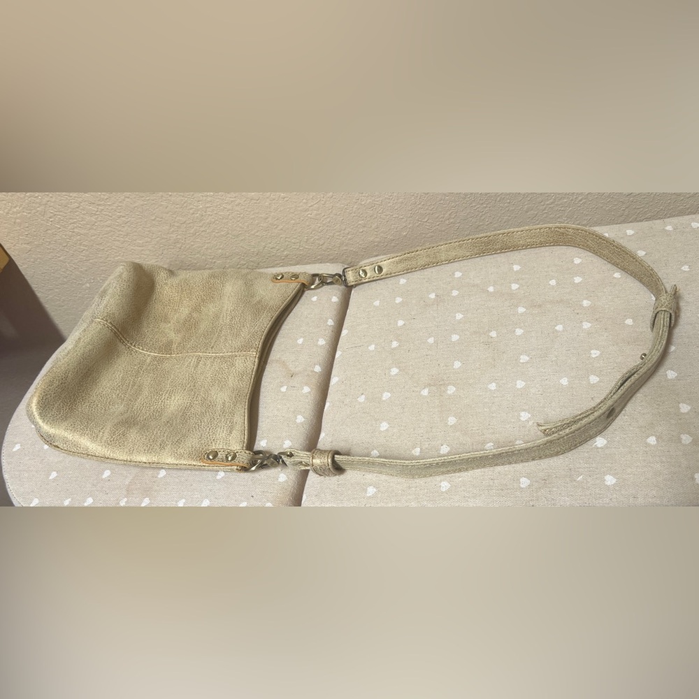 Elegant HOBO Muted Gold Leather Shoulder Bag